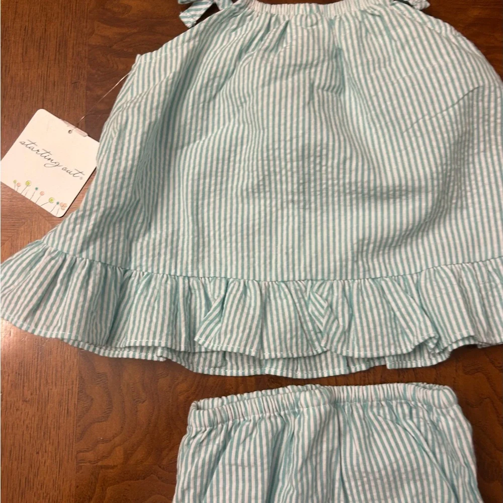 NWT-Starting Out Blue Striped Dress With Diaper Cover